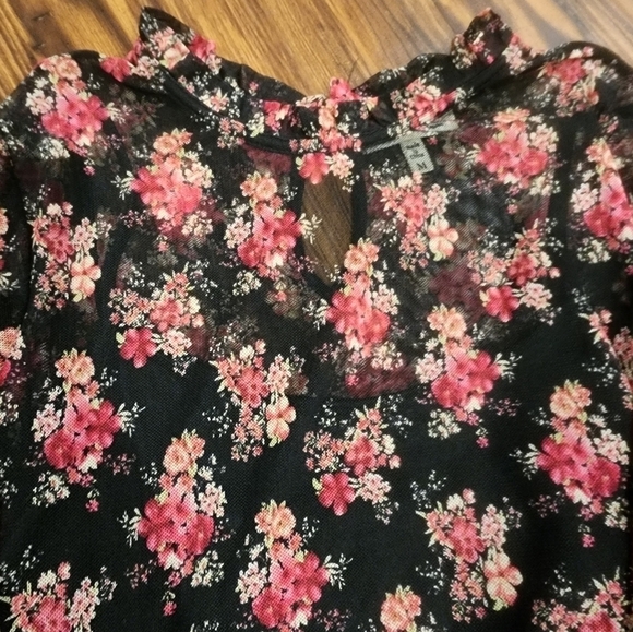 Monteau Semi sheer Floral Dress Longsleeve Dark Romantic - Picture 14 of 15